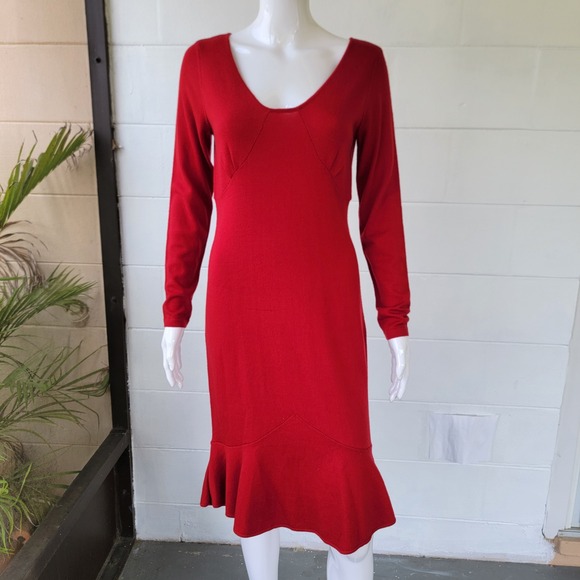 Bloomingdale's Dresses & Skirts - Bloomingdale's Vintage 90s Sweater Dress Red Women's S Woolmark Merino Ruffle